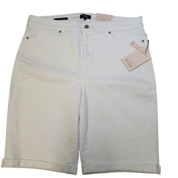 NYDJ Briella White Denim Shorts Lift Tuck Technology Bermuda Size 16 Tags New - Picture 1 of 10